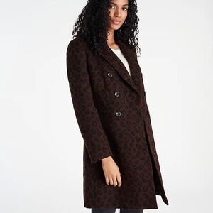 Ann Taylor Brown Animal Cheetah Print Double Breasted Chesterfield Coat